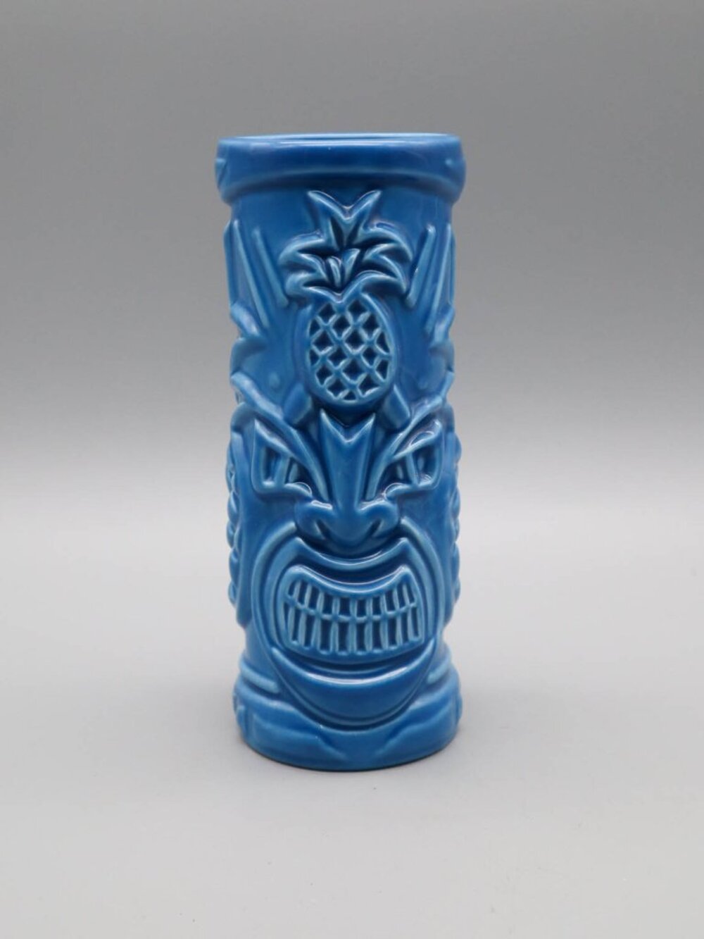 Tommy Bahama Rum Tall Ceramic Tiki Mug Cup Blue Pineapple Mask Tropical Hawaiian